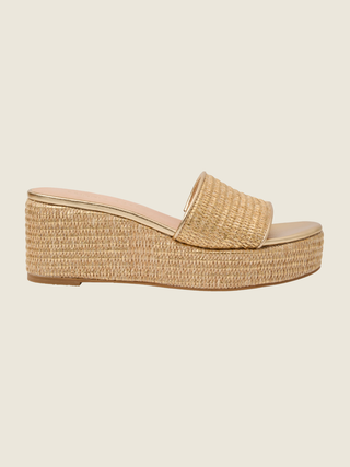 Bay Mid-Wedge-Metallic Raffia