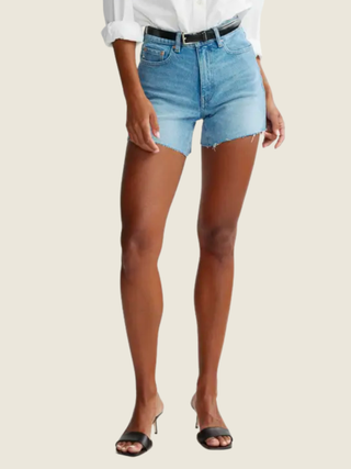 Zoie High Rise Raw Hem Relaxed Denim Shorts