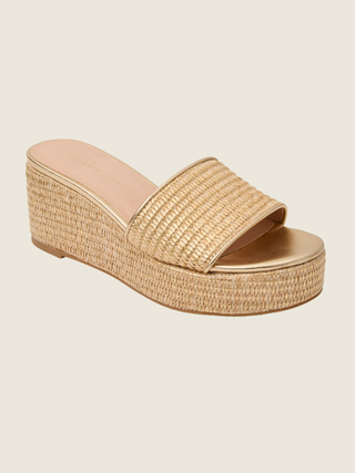 Bay Mid-Wedge-Metallic Raffia
