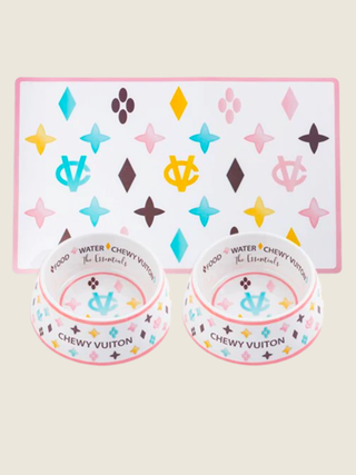 Chewy Vuiton Bowls & Mat Set - Medium