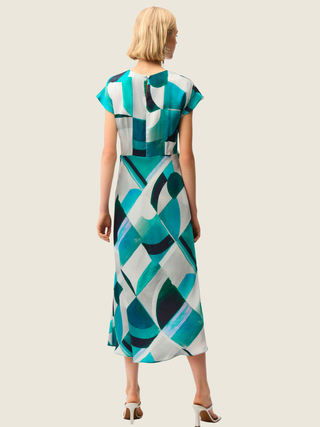 Textured Satin Geometric Print Fit and Flare Dress