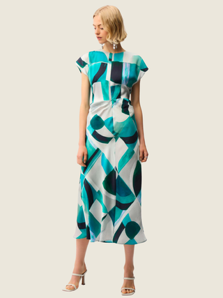 Textured Satin Geometric Print Fit and Flare Dress