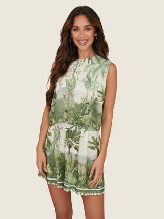 Tropical Palm Tree Back Tie Crop Top