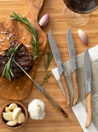 Laguiole Connoisseur Olivewood BBQ Steak Knives Set of 4