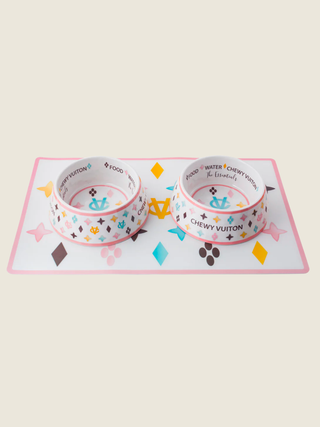 Chewy Vuiton Bowls & Mat Set - Medium