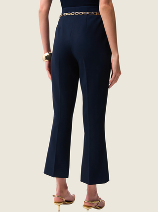 Lux Twill Pull-On Flare Pants With Chain Belt
