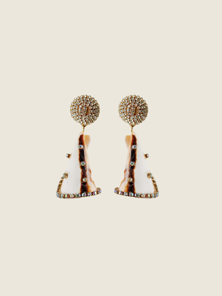 Rhinestone Wrapped Striped Shell Stament Earrings