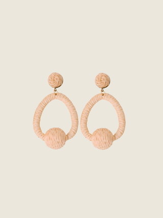Brown Raffia Pom Pom Statement Hoop Earrings