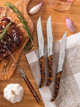 Tortoise Shell 4 piece Laguiole Connoisseur Steak Knife Set