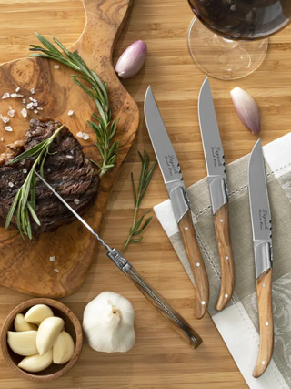 Laguiole Connoisseur Olivewood BBQ Steak Knives Set of 4