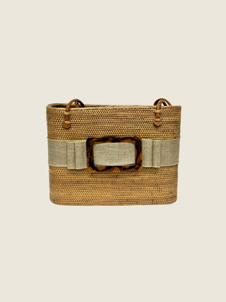 Large Charlotte - Linen Flat Bow - Tort Buckle Motif