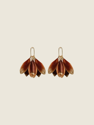 Caramel Gold Dipped Fall Feathers Statement Earrings