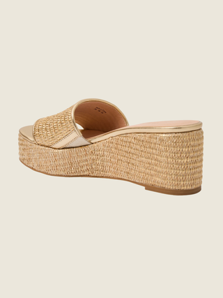 Bay Mid-Wedge-Metallic Raffia