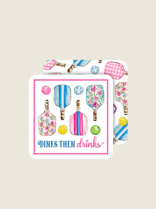 Preppy Pickleball Paddles and Balls Square Coaster