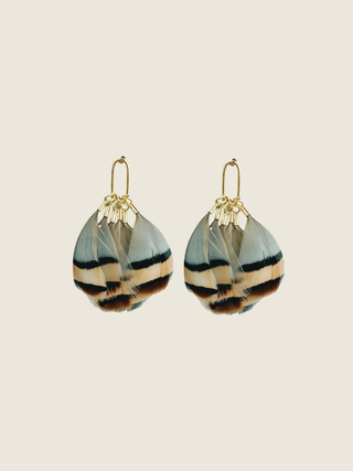 Brown Striped Fall Feather Statement Tassel Earrings